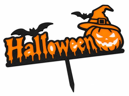 Halloween Pasta Süsü 13x16 cm – Cadı Şapkalı Balkabağı ve Yarasa Pasta Topper