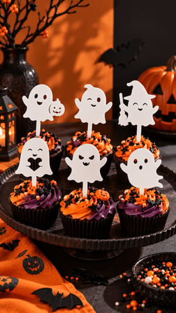 Halloween Hayalet Pasta Süsü 6’lı Set 12 cm – Cupcake ve Parti Topper