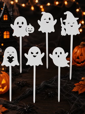 Halloween Hayalet Pasta Süsü 6’lı Set 12 cm – Cupcake ve Parti Topper