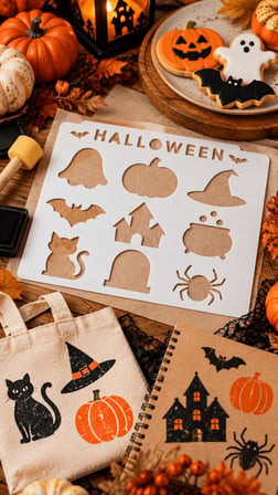Halloween Stencil Şablon 20x15 cm – 9 Desenli Cadılar Bayramı Boyama Şablonu