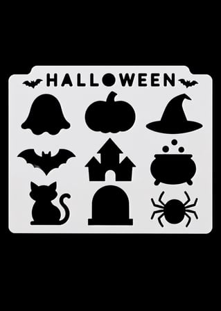 Halloween Stencil Şablon 20x15 cm – 9 Desenli Cadılar Bayramı Boyama Şablonu