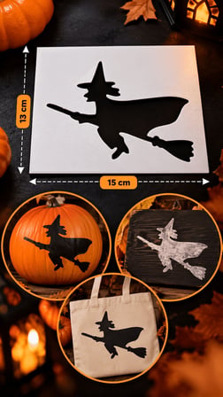 Uçan Cadı Stencil Şablon 13x15 cm – Halloween Cadılar Bayramı Boyama Şablonu