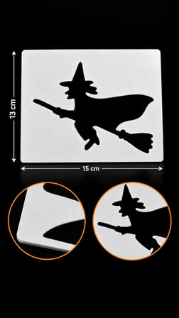 Uçan Cadı Stencil Şablon 13x15 cm – Halloween Cadılar Bayramı Boyama Şablonu