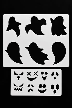 Hayalet Stencil Seti 19x22 cm – Halloween Yüz İfadeli Boyama ve Dekor Şablonu