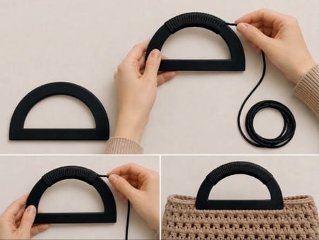 Çanta Sapı 2li Set Örgü ve Tığ İşi Çanta Sapı 14x8 cm Siyah