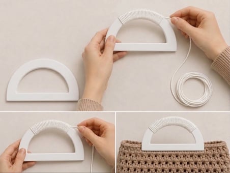 Çanta Sapı 2li Set Örgü ve Tığ İşi Çanta Sapı 14x8 cm Beyaz