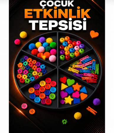6 Bölmeli Duyusal Oyun ve Aktivite Tepsisi - Montessori Eğitici Materyal (Siyah)