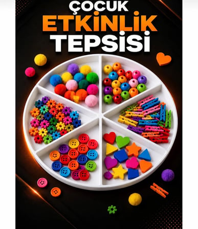 6 Bölmeli Duyusal Oyun ve Aktivite Tepsisi - Montessori Eğitici Materyal (Beyaz)