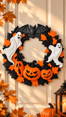 Halloween Kapı ve Duvar Süsü 22,5 cm  Hayalet Balkabağı Yarasa Figürlü Cadılar Bayramı