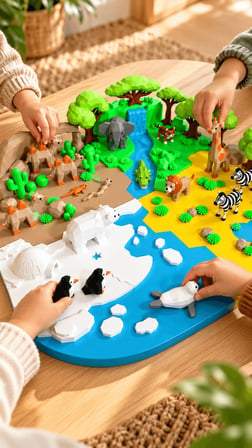 Duyusal Safari Oyun Seti 47 Parça 4 Kıta Hayvan Figürlü Montessori Eğitici Oyun 45x45 cm