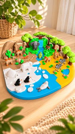 Duyusal Safari Oyun Seti 47 Parça 4 Kıta Hayvan Figürlü Montessori Eğitici Oyun 45x45 cm