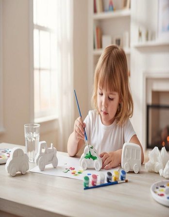 Taş Tozundan El Yapımı Araçlar Boyama Seti – 6 Renk Boya & Fırça  Çocuk Boyama Seti