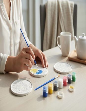 Taş Tozu Mandala Bardak Altlığı Boyama Seti 3’lü – 6 Renk Boya & Fırça  10 cm