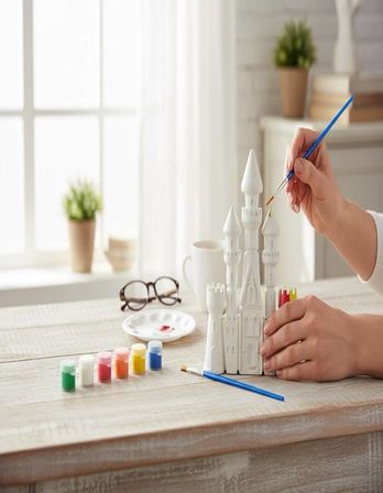Taş Tozu Şato Boyama Seti 14 cm – 6 Renk Boya ve Fırçalı El Yapımı Dekoratif Figür