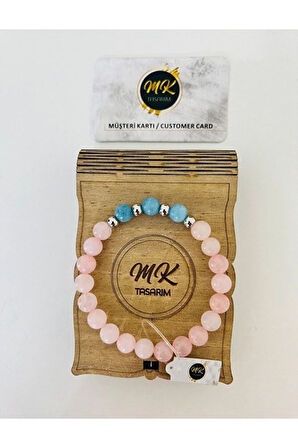 MK TASARIM Gerçek Pembe-mavi Kuvars Taşı Bileklik | Mktasarım Özel Kutusunda | Mktasarım Müşteri Kartlı