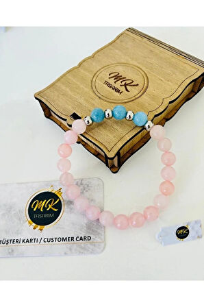 MK TASARIM Gerçek Pembe-mavi Kuvars Taşı Bileklik | Mktasarım Özel Kutusunda | Mktasarım Müşteri Kartlı