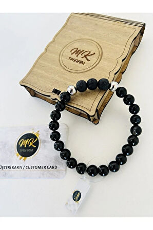 Gerçek Siyah Akik -Lav Taşı Taşı Bileklik | MKtasarım ÖZEL KUTUSUNDA | MKtasarım MÜŞTERİ KARTLI