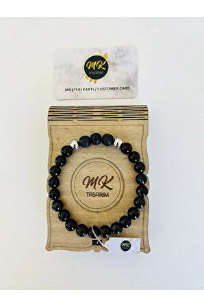 Gerçek Siyah Akik -Lav Taşı Taşı Bileklik | MKtasarım ÖZEL KUTUSUNDA | MKtasarım MÜŞTERİ KARTLI