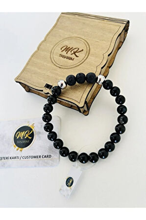 Gerçek Siyah Akik -Lav Taşı Taşı Bileklik | MKtasarım ÖZEL KUTUSUNDA | MKtasarım MÜŞTERİ KARTLI