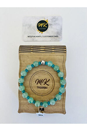 MK TASARIM Gerçek Aventurin - Turkuaz Taşı Bileklik Mk.020.002