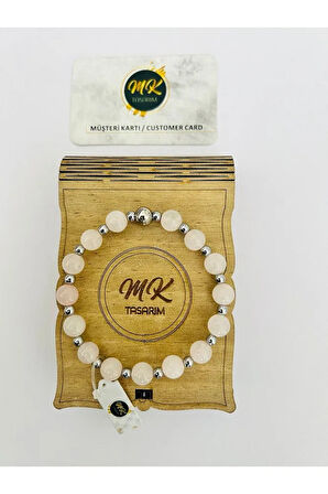 Gerçek Pembe Kuvars Taşı Bileklik (ARA KÜÇÜK TAŞLAR HEMATİT TAŞIDIR) Mk.020.014