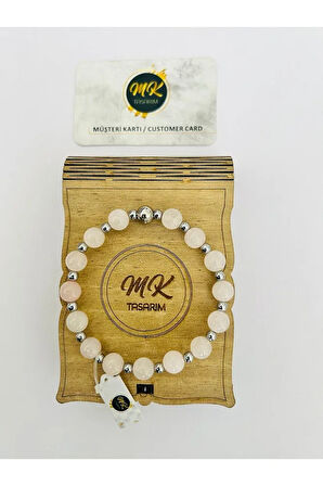 Gerçek Pembe Kuvars Taşı Bileklik (ARA KÜÇÜK TAŞLAR HEMATİT TAŞIDIR) Mk.020.014