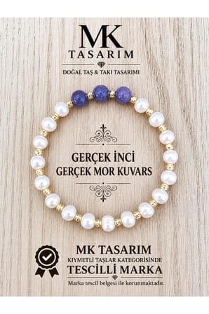 MK TASARIM GERÇEK İNCİ- MOR KUVARS TAŞI BİLEKLİK MK.7000.808- RAHATLIK-DİNGİNLİK-ENERJİ- STRES BİLEKLİĞİ