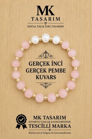 GERÇEK İNCİ GERÇEK PEMBE KUVARS BİLEKLİK MK.7000.829- RAHATLIK-DİNGİNLİK-ENERJİ- STRES BİLEKLİĞİ