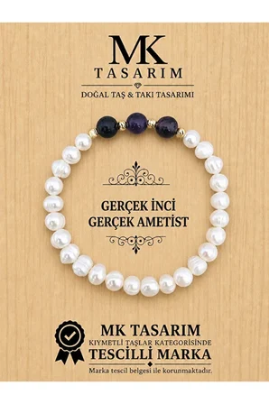MK TASARIM GERÇEK İNCİ GERÇEK AMETİST BİLEKLİK MK.7000.840- RAHATLIK-DİNGİNLİK-ENERJİ- STRES BİLEKLİĞİ