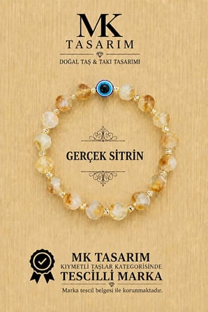 MK TASARIM GERÇEK SİTRİN TAŞI BİLEKLİK MK.7000.853- RAHATLIK-DİNGİNLİK-ENERJİ- STRES BİLEKLİĞİ