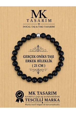 GERÇEK ONİKS TAŞI ERKEK BİLEKLİK MK.8000.001 - RAHATLIK-DİNGİNLİK-ENERJİ- STRES BİLEKLİĞİ