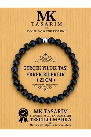 GERÇEK YILDIZ TAŞI ERKEK BİLEKLİK MK.8000.005 - RAHATLIK-DİNGİNLİK-ENERJİ- STRES BİLEKLİĞİ