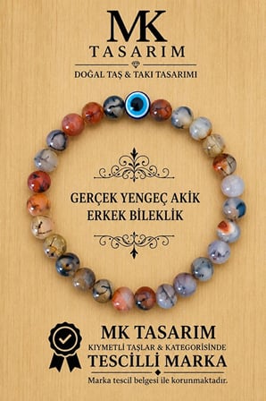 GERÇEK YENGEÇ AKİK TAŞI ERKEK BİLEKLİK MK.8000.006 - RAHATLIK-DİNGİNLİK-ENERJİ- STRES BİLEKLİĞİ-RENKLERİ BOYA DEĞİLDİR -KENDİ RENGİDİR
