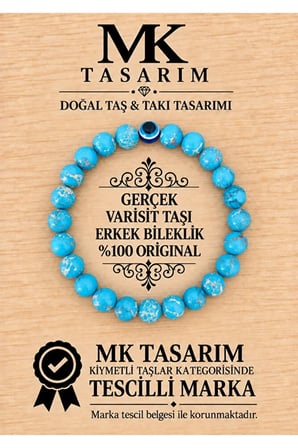 MK TASARIM GERÇEK VARİSİT TAŞI ERKEK BİLEKLİK MK.8000.017- RAHATLIK-DİNGİNLİK-ENERJİ- STRES BİLEKLİĞİ-RENKLERİ BOYA DEĞİLDİR -KENDİ RENGİDİR
