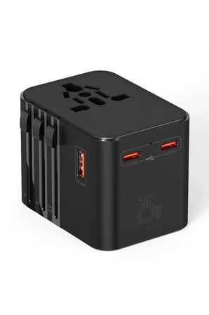 25w Evrensel Seyahat Adaptörü, Eu/us/uk/au Priz Dönüştürücü, 1x Usb, 2x Type-c Hızlı Şarj