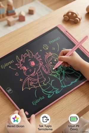 20 Inc Renkli Lcd Grafik Dijital Kalemli Çizim Tableti Yazı Tahta Not Yazma Eğitim Tableti Pembe