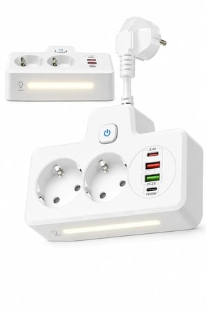 Bkl-502 Akım Korumalı 2li Priz 2 Usb Ve 2 Type-c Çıkış 4000w Hızlı Şarj Duvar Tipi Dokunmatik Led Aydınlatmalı