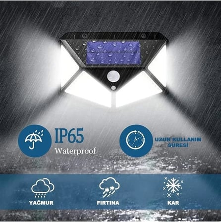 100 Led Dış Mekan Solar Aydınlatma Fotoselli Solar Lamba Hareket Sensörlü