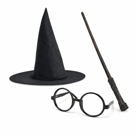 Harry Potter Tarzı Çocuk Seti (siyah Keçe Şapka, Asa, Gözlük)