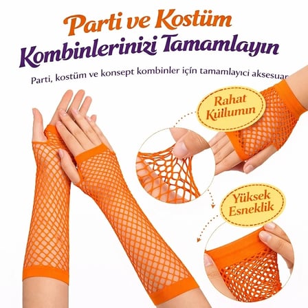 80’ler 90’lar Retro Turuncu File Parmaksız Eldiven 26 Cm