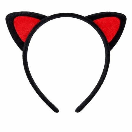 Peluş Kedi Kulak Taç Kırmızı Siyah – Çocuk Parti & Kostüm Tacı