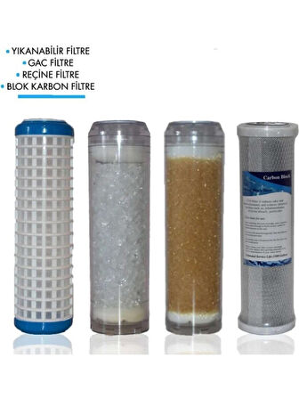 Daire Bina Sayaç Girişi 10" Inch 4 Aşama ( Yıkanabilir , Silifoz , Reçine , Blok ) Yedek Filtre Seti