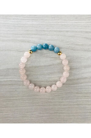 MK TASARIM Gerçek Pembe Kuvars, Mavi Kuvars Taşı Bileklik MK100153