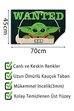 Bebek Yoda Kapı Önü Paspası Dekoratif Kapı Paspası Dış Mekân Paspas Ev İçi Paspası 45x70cm