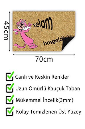 Pink Panter Kapı Önü Paspası Dekoratif Kapı Paspası Dış Mekân Paspas Ev İçi Paspası 45x70cm