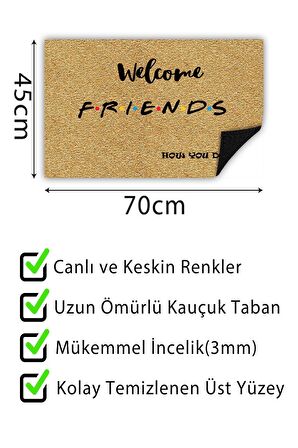 Friends Kapı Önü Paspası Dekoratif Kapı Paspası Dış Mekân Paspas Ev İçi Paspası 45x70cm