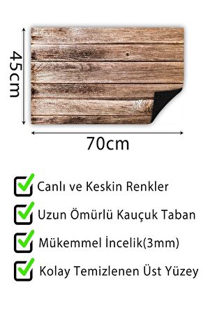 Ahşap Baskılı Kapı Önü Paspası Dekoratif Kapı Paspası Dış Mekân Paspas Ev İçi Paspası 45x70cm