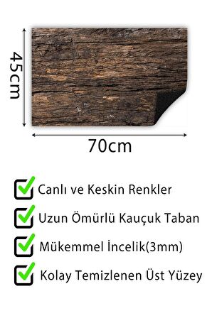 Ahşap Baskılı Kapı Önü Paspası Dekoratif Kapı Paspası Dış Mekân Paspas Ev İçi Paspası 45x70cm