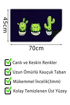 Kaktüs Kapı Önü Paspası Dekoratif Kapı Paspası Dış Mekân Paspas Ev İçi Paspası 45x70cm