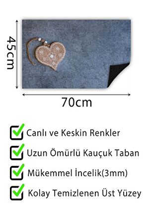 Kalp Kapı Önü Paspası Dekoratif Kapı Paspası Dış Mekân Paspas Ev İçi Paspası 45x70cm